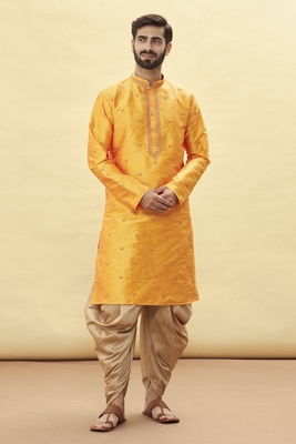 Orange embroidered art silk dhoti-kurta 4