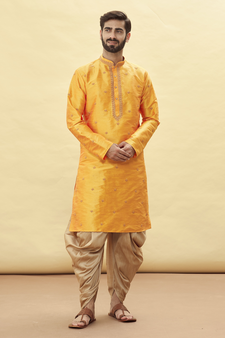 Orange embroidered art silk dhoti-kurta