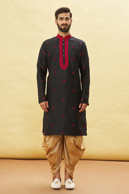 Black embroidered art silk dhoti-kurta 3