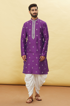 Purple embroidered art silk dhoti-kurta