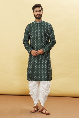 Green printed art silk dhoti-kurta 1