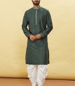 Green printed art silk dhoti-kurta