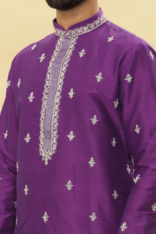 Purple embroidered art silk dhoti-kurta