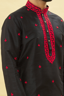 Black embroidered art silk dhoti-kurta