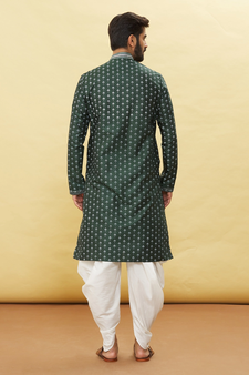 Green printed art silk dhoti-kurta