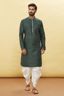 Green printed art silk dhoti-kurta