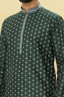 Green printed art silk dhoti-kurta