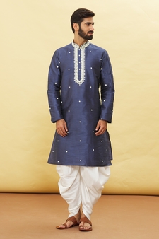 Blue embroidered art silk dhoti-kurta