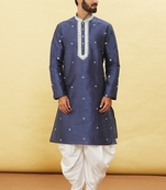 Blue embroidered art silk dhoti-kurta