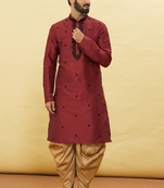 Maroon embroidered art silk dhoti-kurta