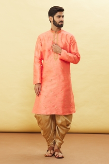 Beige embroidered art silk dhoti-kurta