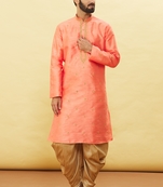 Beige embroidered art silk dhoti-kurta