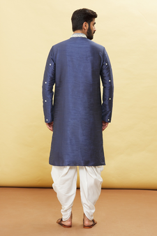 Blue embroidered art silk dhoti-kurta