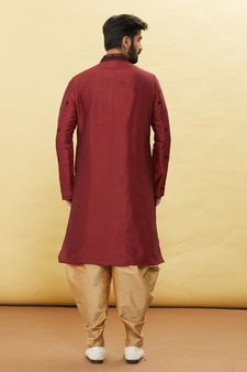 Maroon embroidered art silk dhoti-kurta