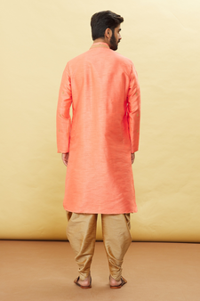 Beige embroidered art silk dhoti-kurta