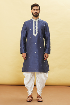 Blue embroidered art silk dhoti-kurta