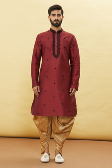Maroon embroidered art silk dhoti-kurta
