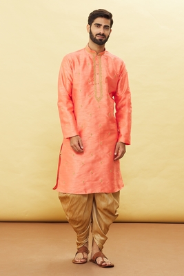 Beige embroidered art silk dhoti-kurta 3