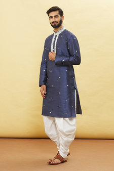 Blue embroidered art silk dhoti-kurta