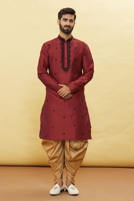 Maroon embroidered art silk dhoti-kurta 4