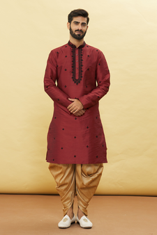Maroon embroidered art silk dhoti-kurta