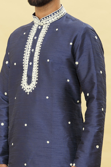 Blue embroidered art silk dhoti-kurta