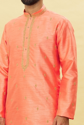 Beige embroidered art silk dhoti-kurta 4