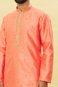 Beige embroidered art silk dhoti-kurta