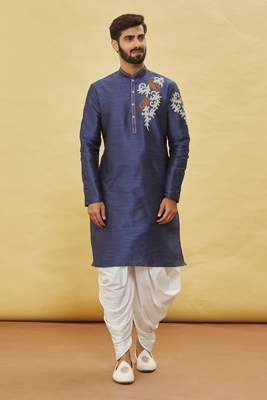 Blue embroidered art silk dhoti-kurta 1