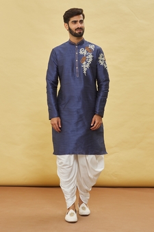 Blue embroidered art silk dhoti-kurta