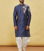Blue embroidered art silk dhoti-kurta