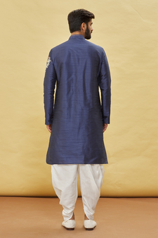 Blue embroidered art silk dhoti-kurta