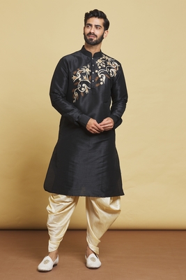Black embroidered art silk dhoti-kurta 1