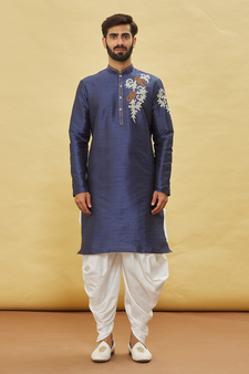 Blue embroidered art silk dhoti-kurta