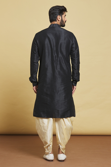 Black embroidered art silk dhoti-kurta