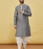Grey embroidered art silk dhoti-kurta