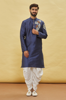 Blue embroidered art silk dhoti-kurta