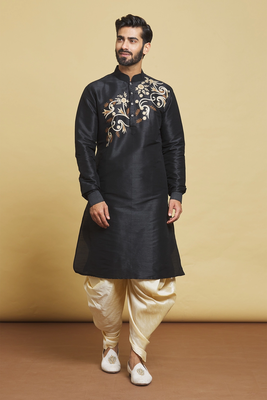 Black embroidered art silk dhoti-kurta 3