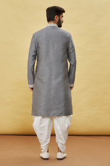 Grey embroidered art silk dhoti-kurta
