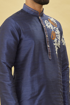 Blue embroidered art silk dhoti-kurta