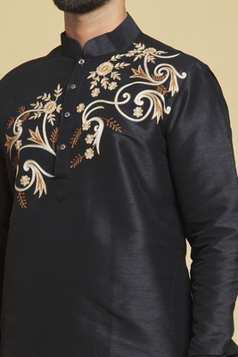 Black embroidered art silk dhoti-kurta 4