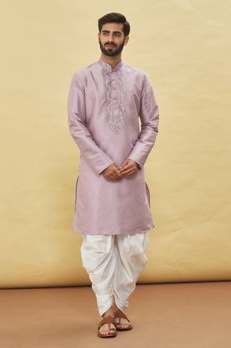 Purple embroidered art silk dhoti-kurta