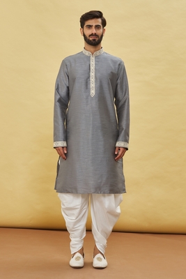 Grey embroidered art silk dhoti-kurta 3