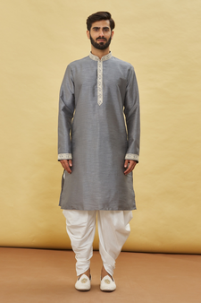 Grey embroidered art silk dhoti-kurta