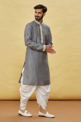 Grey embroidered art silk dhoti-kurta 4