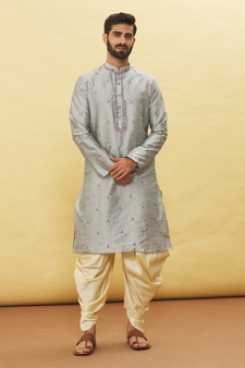 Grey embroidered art silk dhoti-kurta