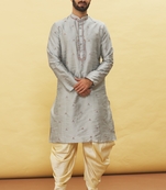 Grey embroidered art silk dhoti-kurta