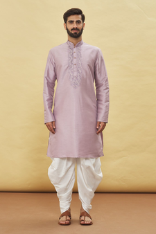 Purple embroidered art silk dhoti-kurta