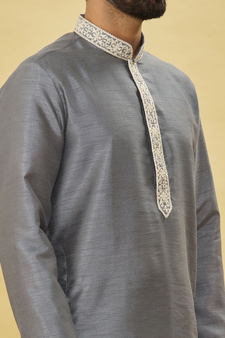 Grey embroidered art silk dhoti-kurta