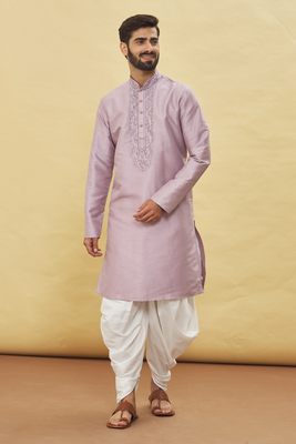 Purple embroidered art silk dhoti-kurta 4